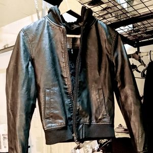 Ci Sono Juniors' Hooded Black Faux Leather Jacket